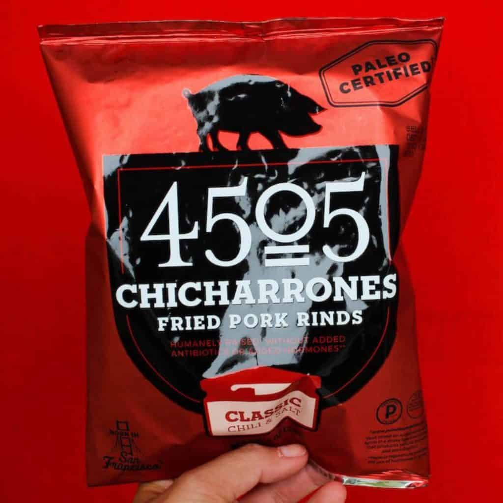 4505 Chicharrones are a tasty keto late night snack. These pork rinds replace potato chips perfectly.