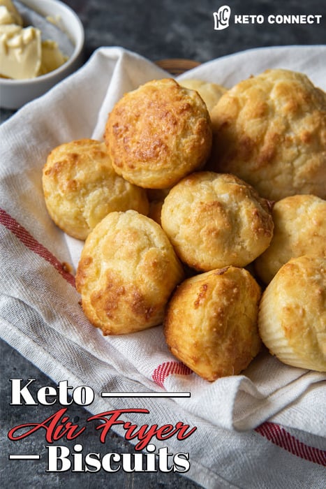 Our Keto Air Fryer Biscuits are cheesy and dense, and the perfect, quick to make side dish for family dinners any night of the week!