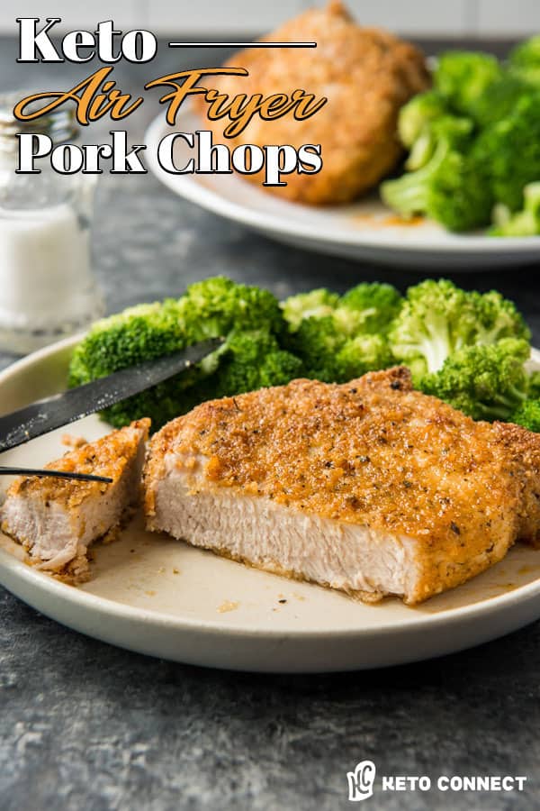These air fryer pork chops are breaded in a crispy pork rind and parmesan coating, tender and juicy on the inside, and easy to make any night of the week!