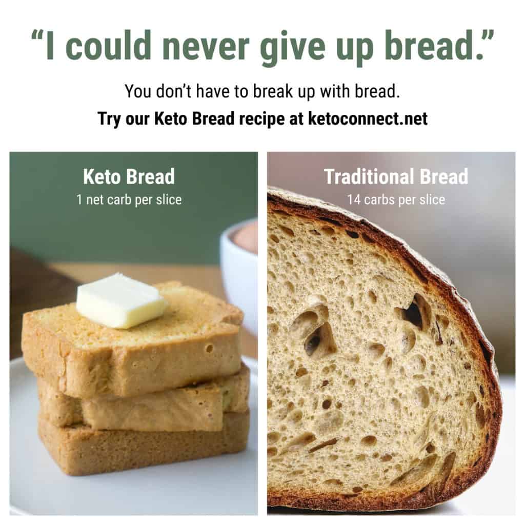 best keto bread low carb bread comparison against traditional bread showing how many carbs per slice