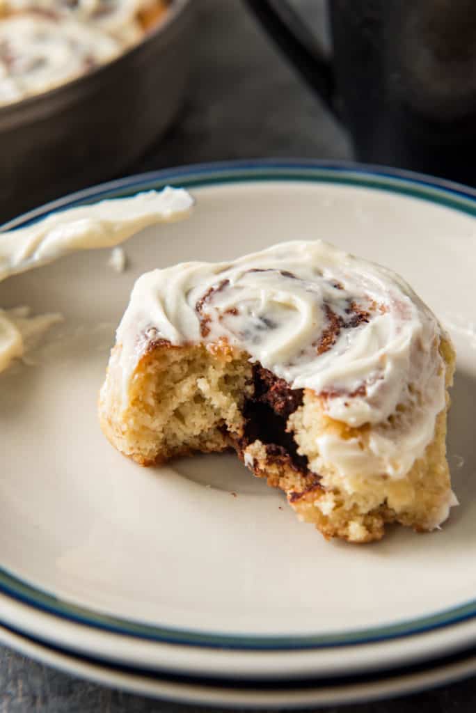 keto cinnamon rolls keto baked good with bite taken out