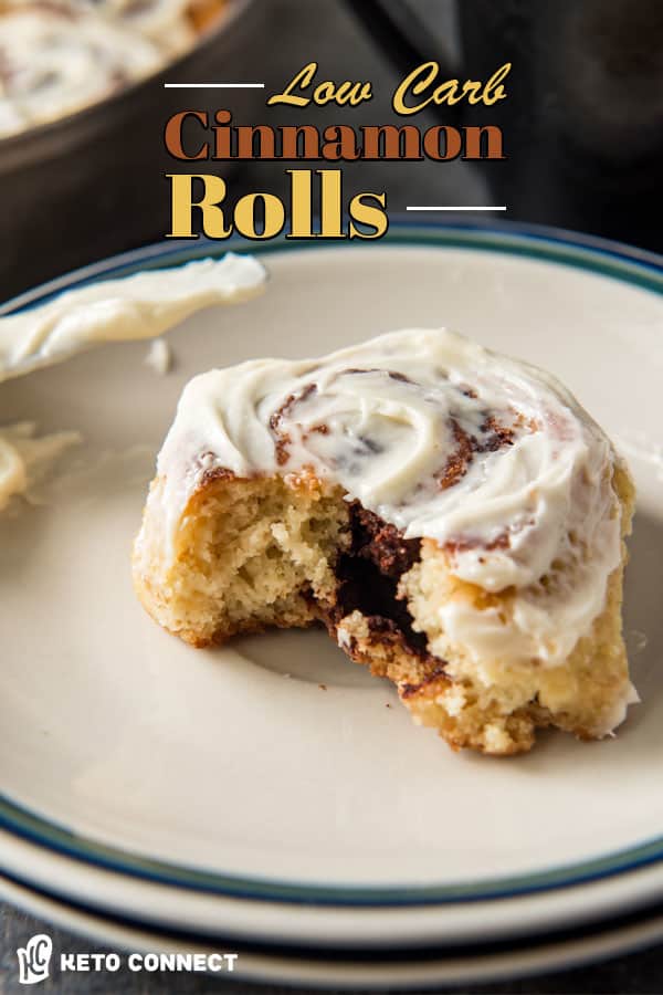 keto cinnamon rolls bite taken out of roll