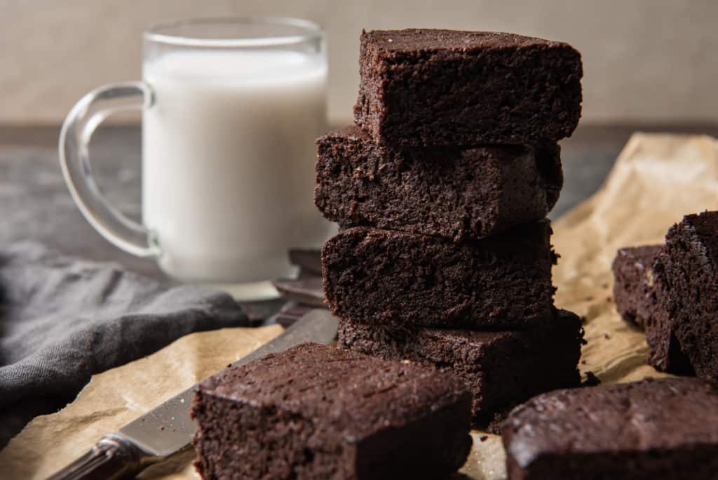 A stack of moist keto brownies