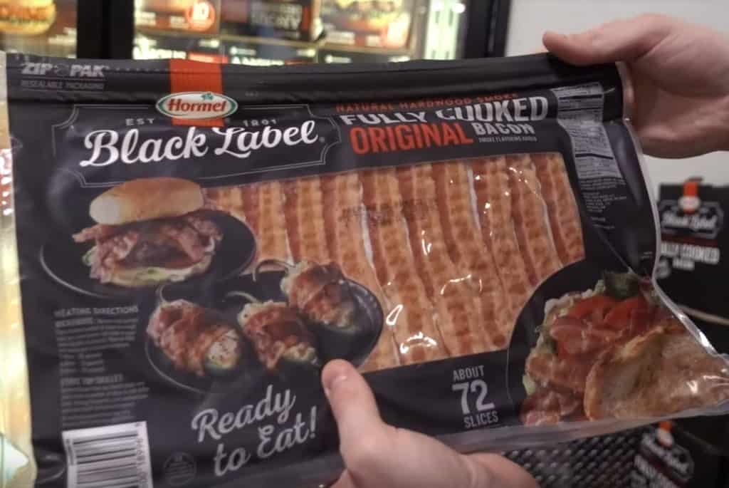 sams club keto A large package of pre-cooked bacon strips at Sam's Club.