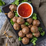 air fryer meatballs on a tray