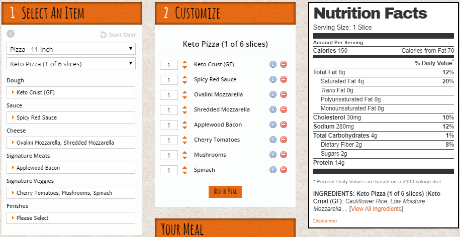 blaze pizza keto The standard ingredients and nutrition for a blaze keto pizza