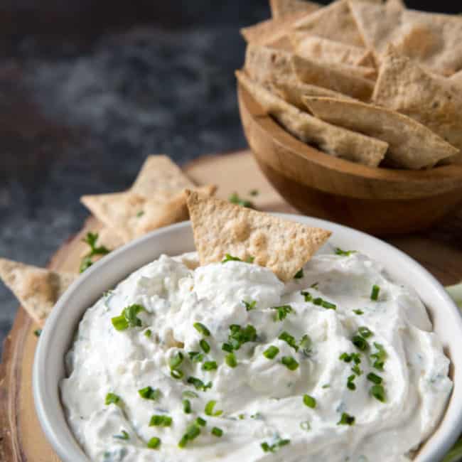 french onion dip Completed and served french onion dip