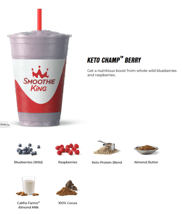 smoothie king berry keto smoothie with all the ingredients listed in picture form