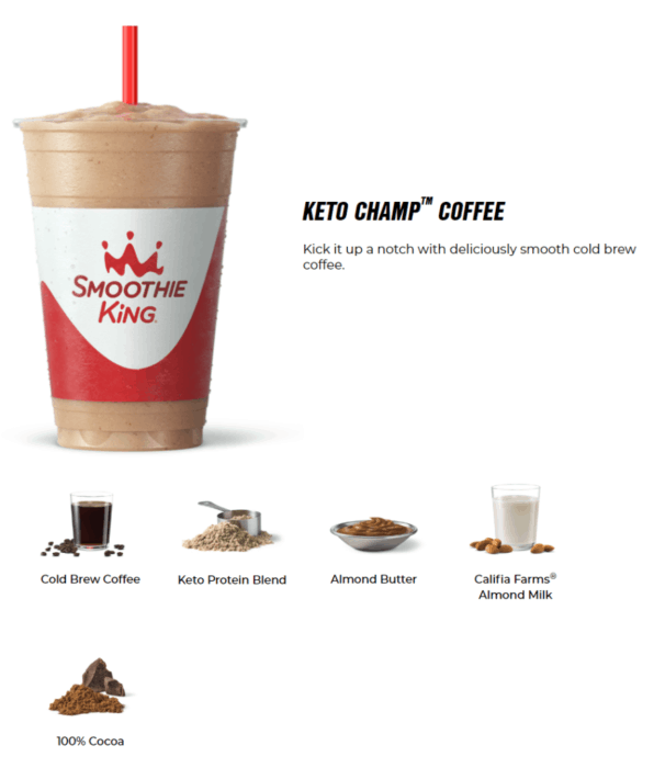 smoothie king coffee keto smoothie with all the ingredients listed in picture form