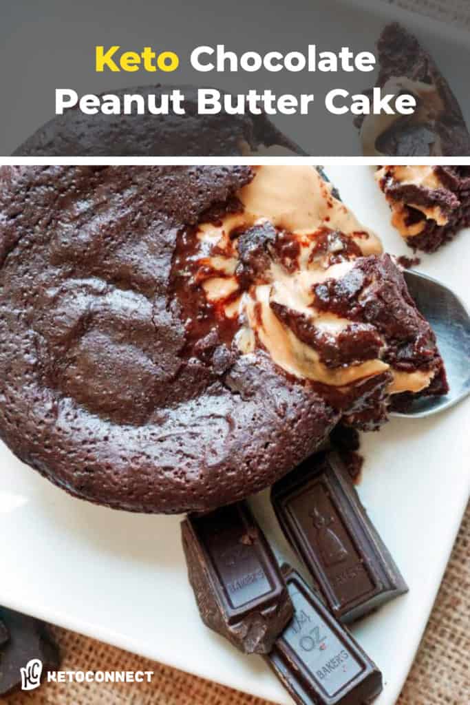 Keto Chocolate Cake with Peanut Butter melting out from the center. 