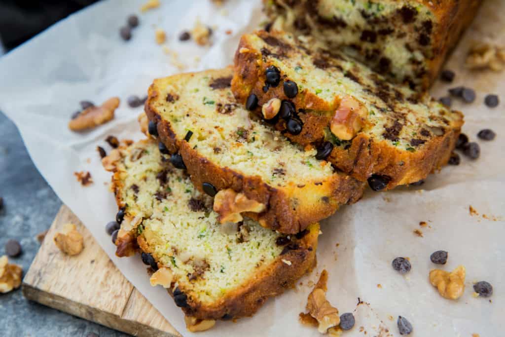 chocolate chip zucchini bread sliced