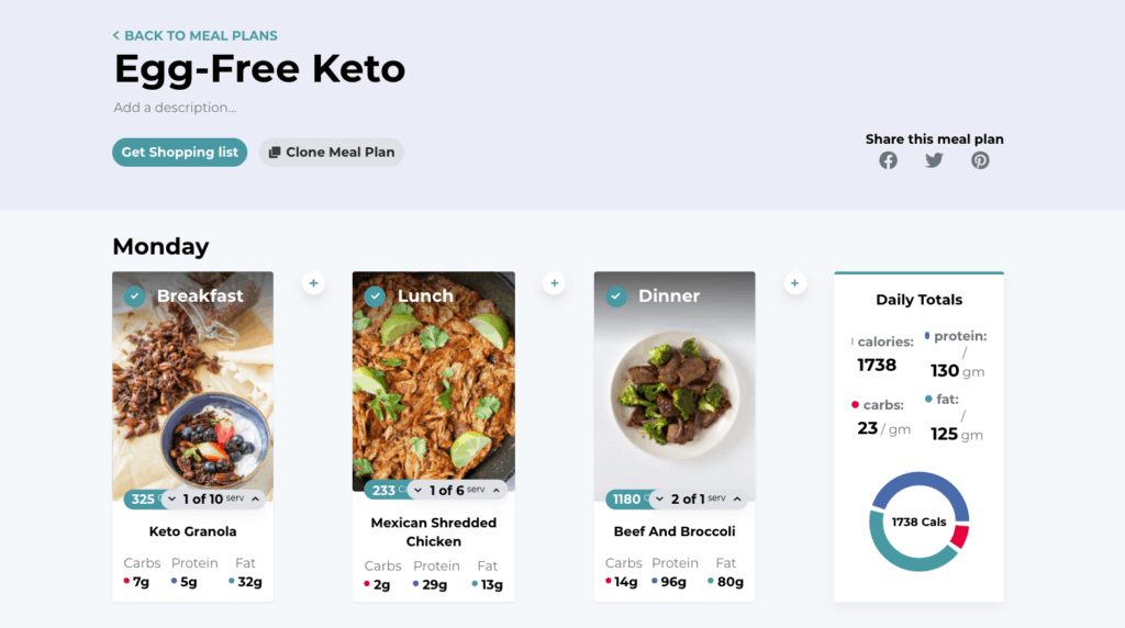 Three eggless keto meals ideas Monday on The Curve Meal Planner. 
