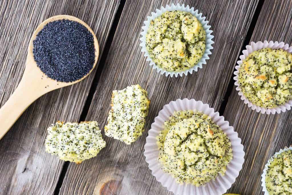 lemon poppy seed muffins on a picnic table