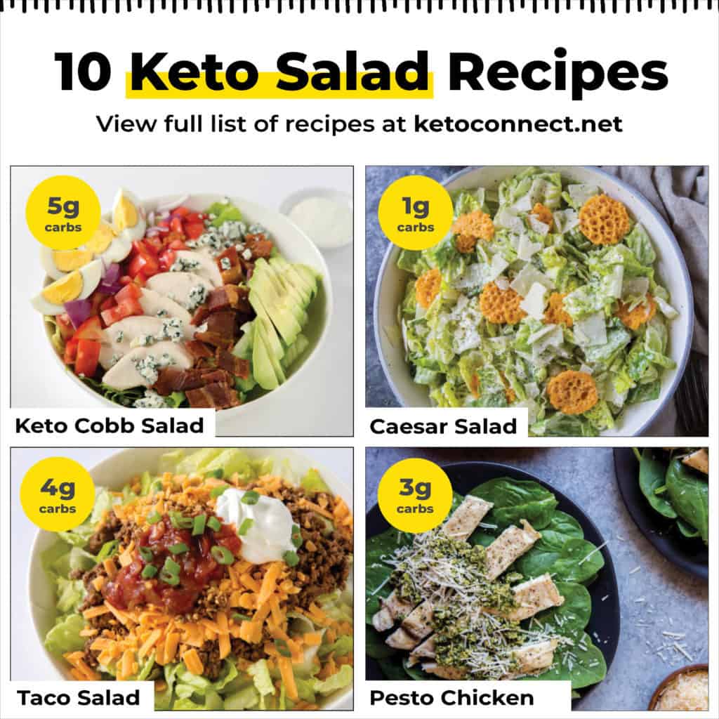 four keto salad recipes in one graphic image