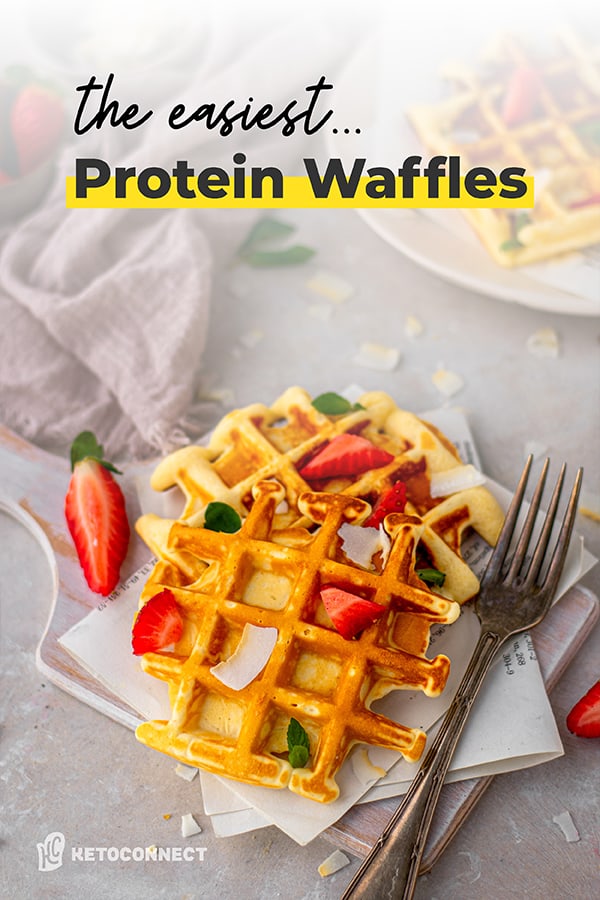 Protein waffles topped with strawberries