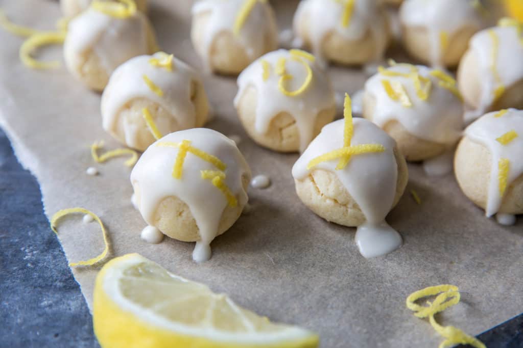 Keto Lemon Cookies Fresh lemon cookies topped with lemon zest waiting to be served