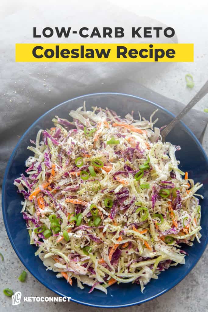 keto coleslaw close up keto coleslaw recipe in a bowl with a spoon
