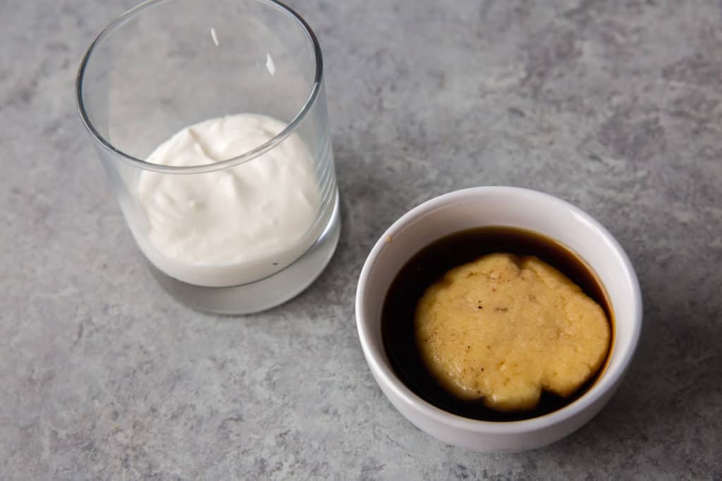 keto tiramisu espresso soaking before final assembly