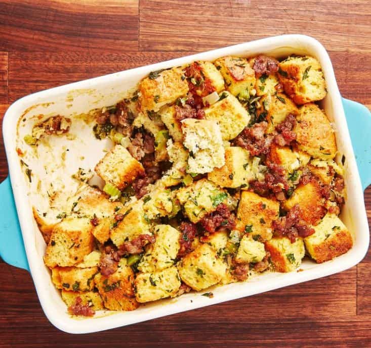 keto thanksgiving stuffing baked in the oven