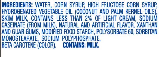 ingredients list of many items that are questionable