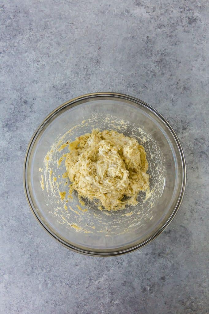 keto pizza fully mixed dough in mixing bowl