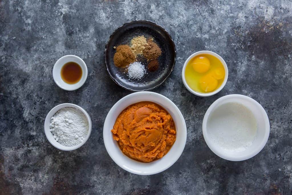 ingredients for keto pumpkin pie include spices eggs and other flavorings