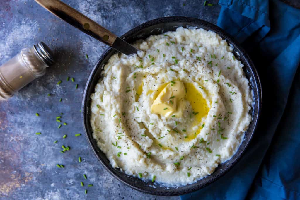 cauliflower mashed potatoes completed dish being served