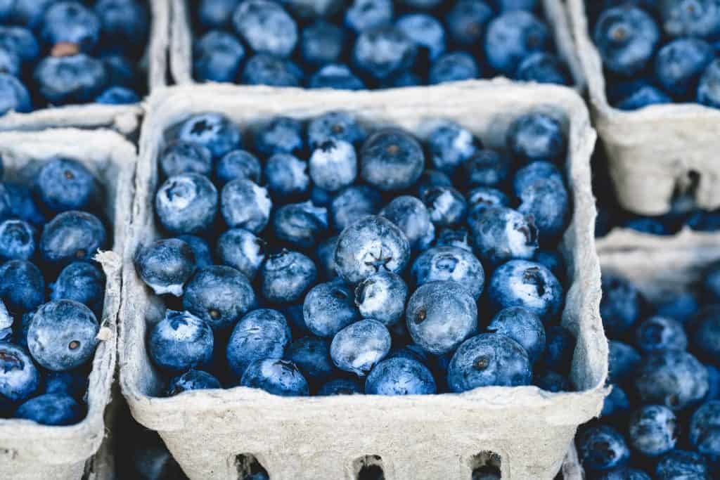 bleus du marché des fermiers dans une pinte en carton