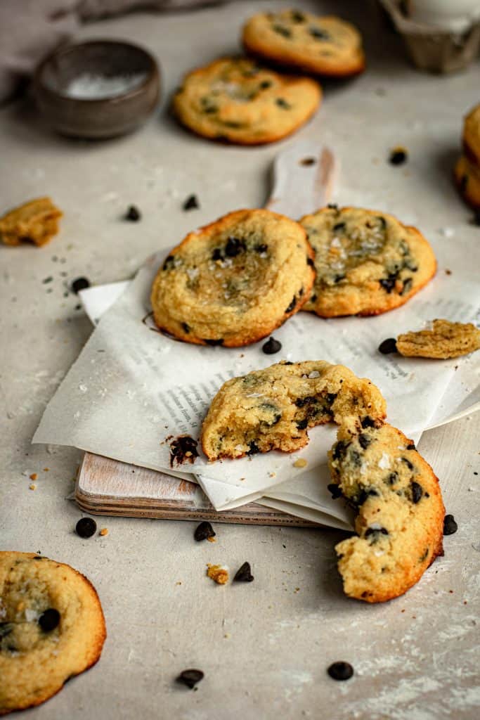 final image of broken cookie on a small cutting board