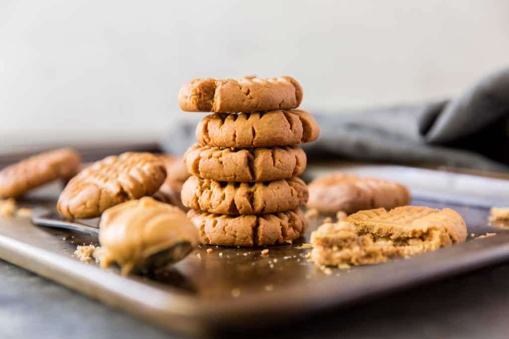 Peanut Butter Cookies Stacked and angled