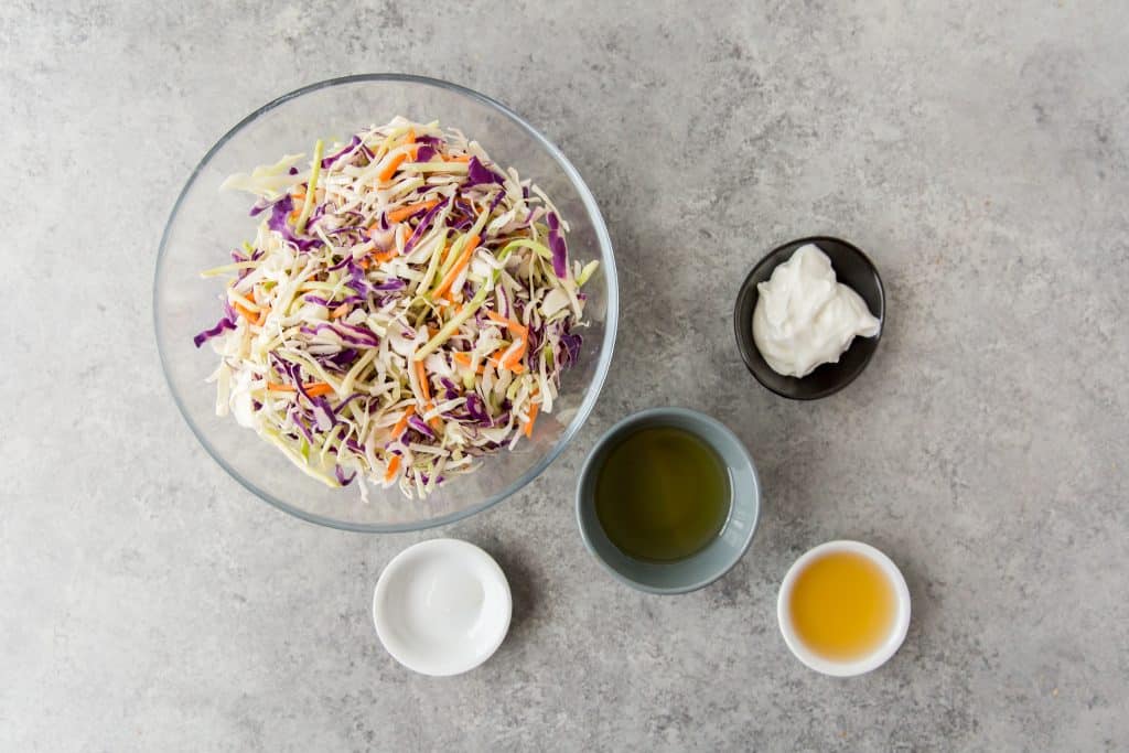 keto coleslaw simple ingredients for keto coleslaw on a table