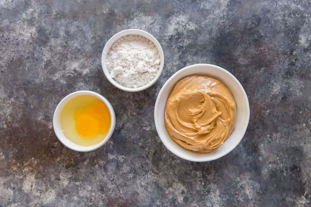  Eggs, Peanut Butter, and sweetener in bowls