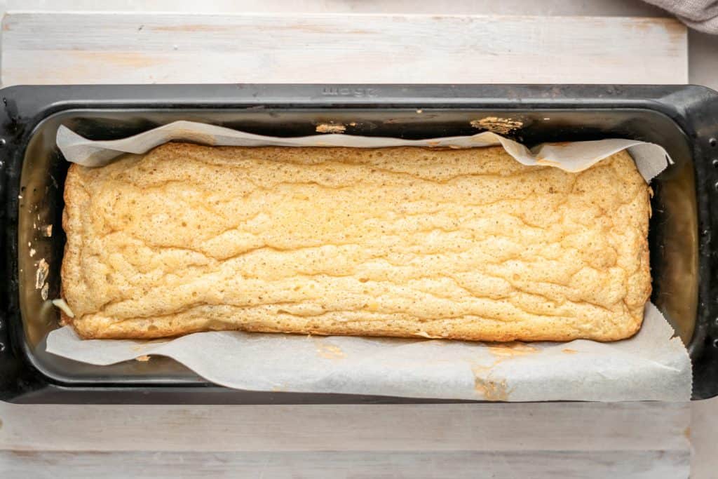 best keto bread Finished bread in pan