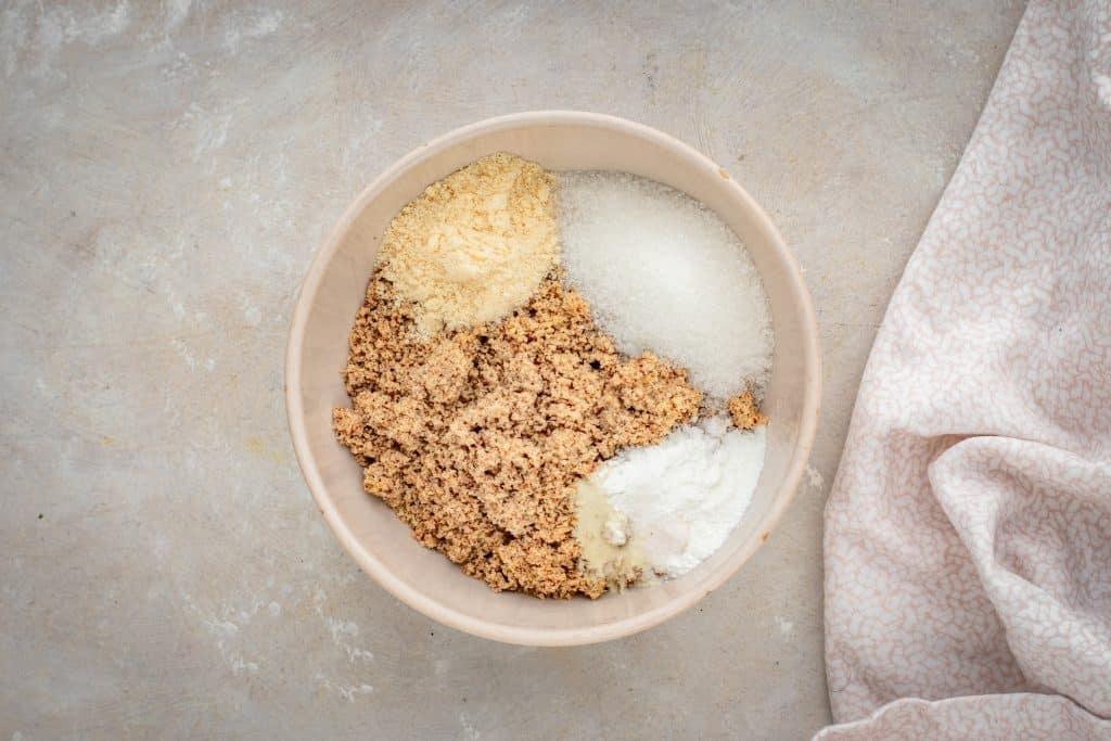 Keto Waffles A bowl of dry ingredients waiting to be mixed.