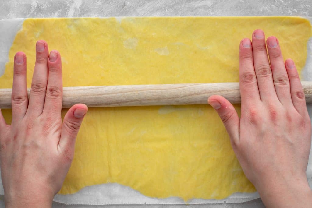 Keto Pasta A wooden dowel is used to roll out the keto pasta dough