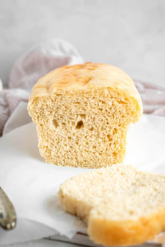 Head on shot of fluffy sliced keto bread