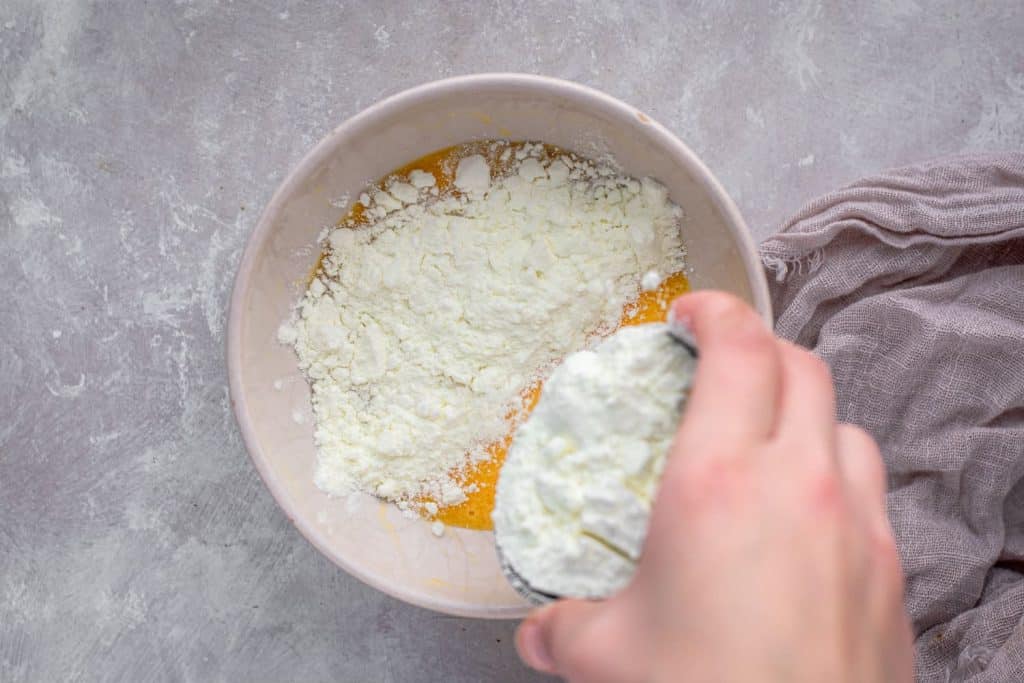 protein waffles Adding dry ingredients into the wet