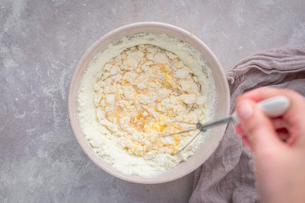 Mixing the dry ingredients into the wet