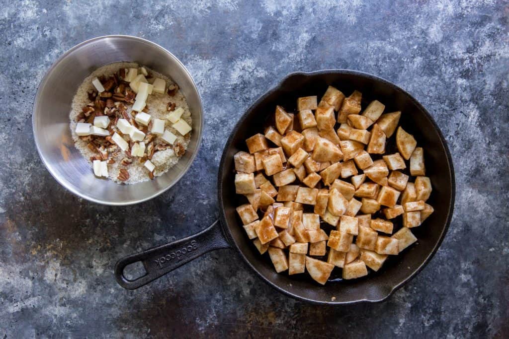 Keto Apple Crisp Jicima chunks waiting to be tossed with the crumble.