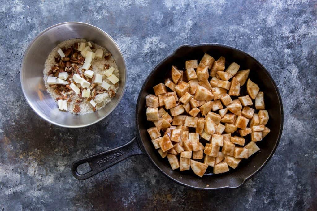 Jicima chunks waiting to be tossed with the crumble. 