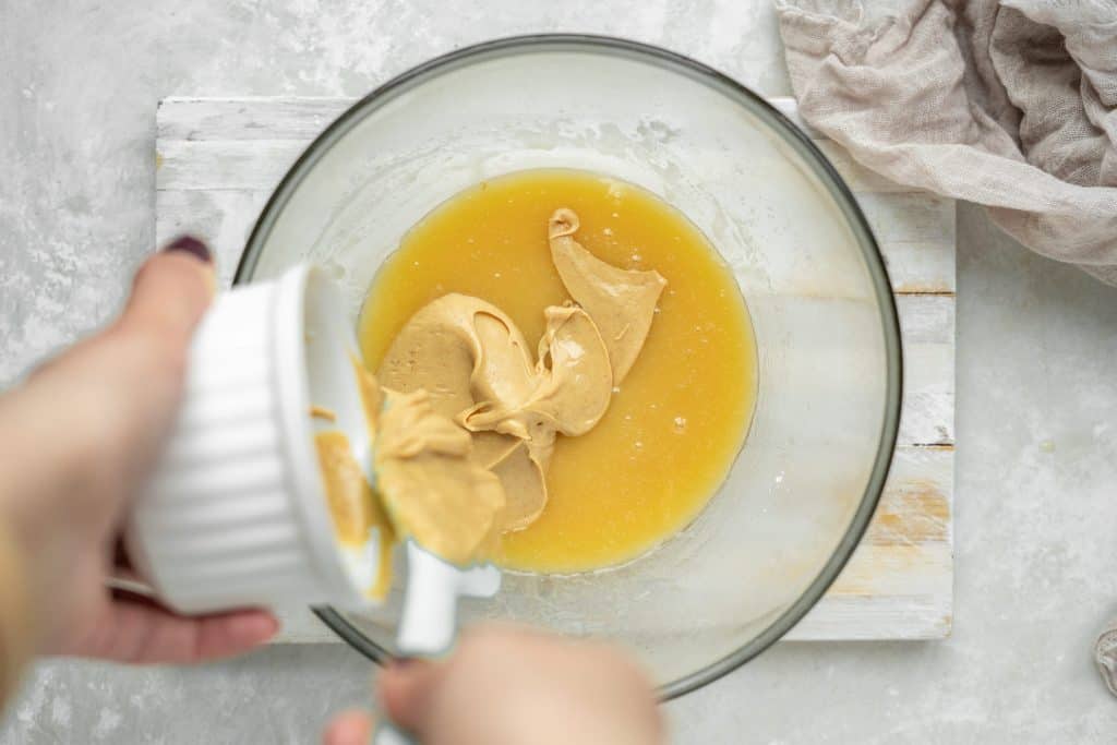 Adding peanut butter into butter mixture