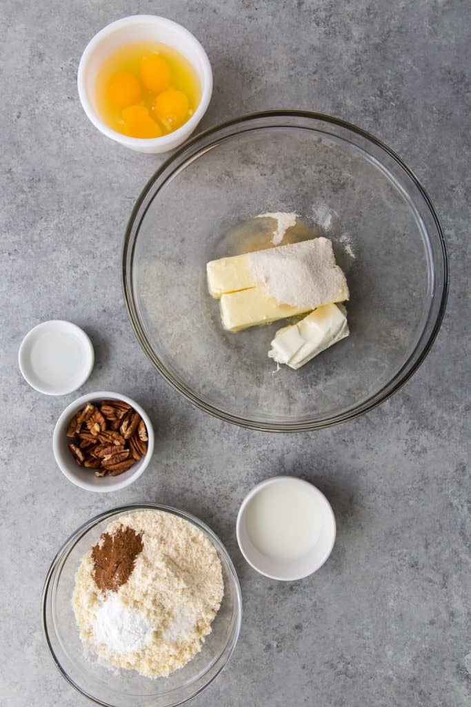 Keto Banana Bread a large glass bowl with sweetener and butter