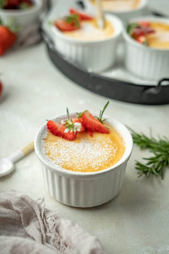 A ready to serve ramekin of keto custard