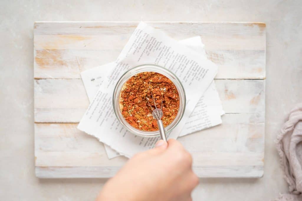 Mixing together spices for taco seasoning