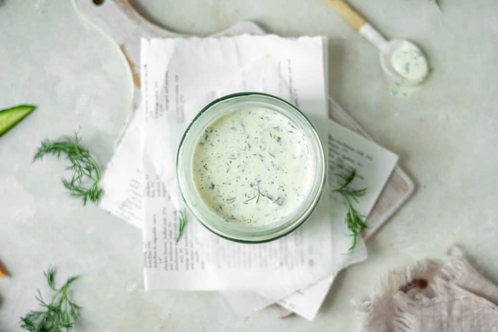 Keto Ranch Dressing Sprigs of dill around ranch dressing