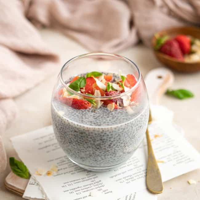 keto chia pudding Vertical shot of the finished chia pudding