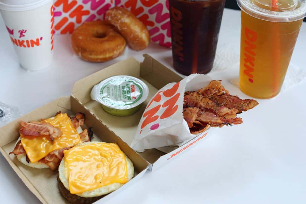 A close up of the Dunkin Donuts products