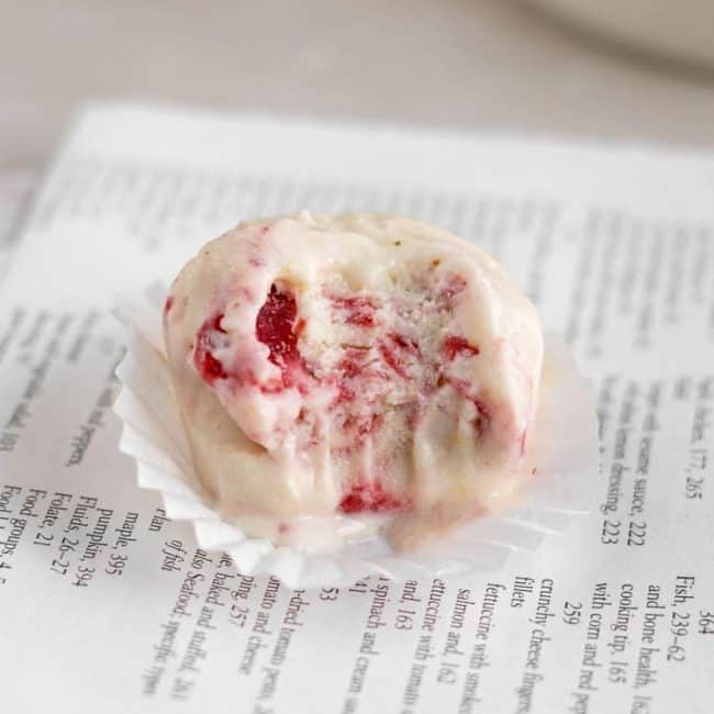 Keto Cheesecake Fat Bombs A single cheesecake fat bomb shot straight on