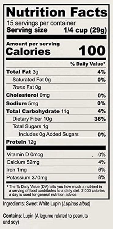 Full nutritional label for Anthonys Lupin Flour