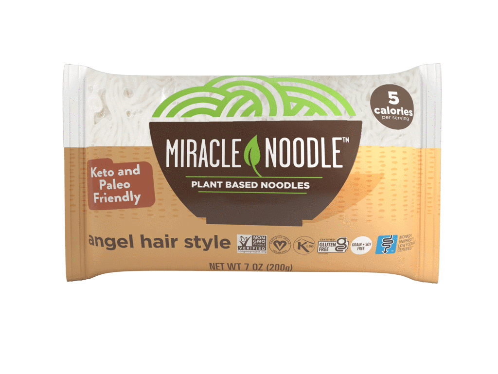 Miracle Noodle Reviews A single orange and white Angel Hair Miracle Noodle package